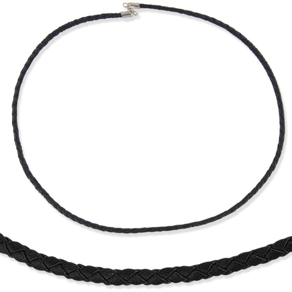 Woven Black Leather & Silver Necklace