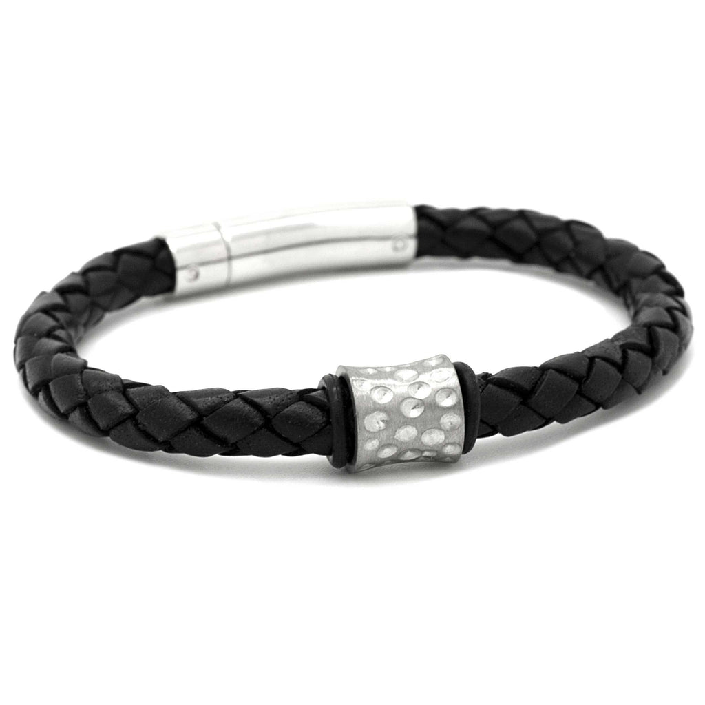 Titanium Bead with Black Woven Leather Bracelet