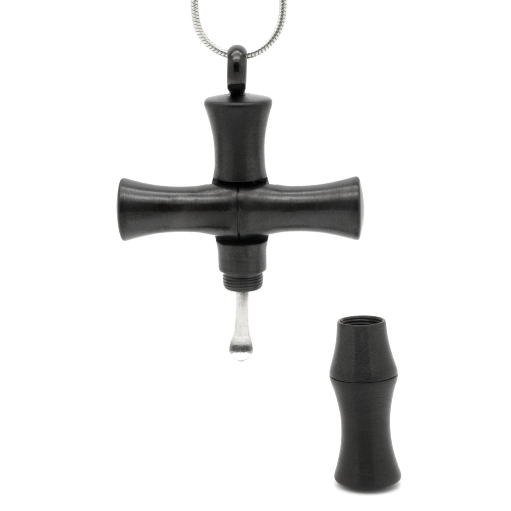 Black Stainless Steel Cross with Secret Chamber and Spoon