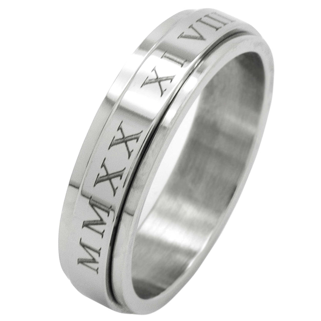 Personalised Roman Numeral Stainless Steel Spinning Ring