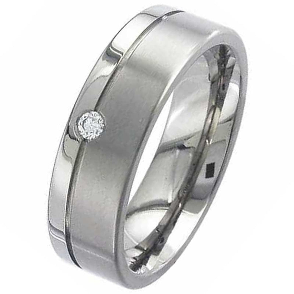 Two Tone Flat Profile Diamond Titanium Wedding Ring 