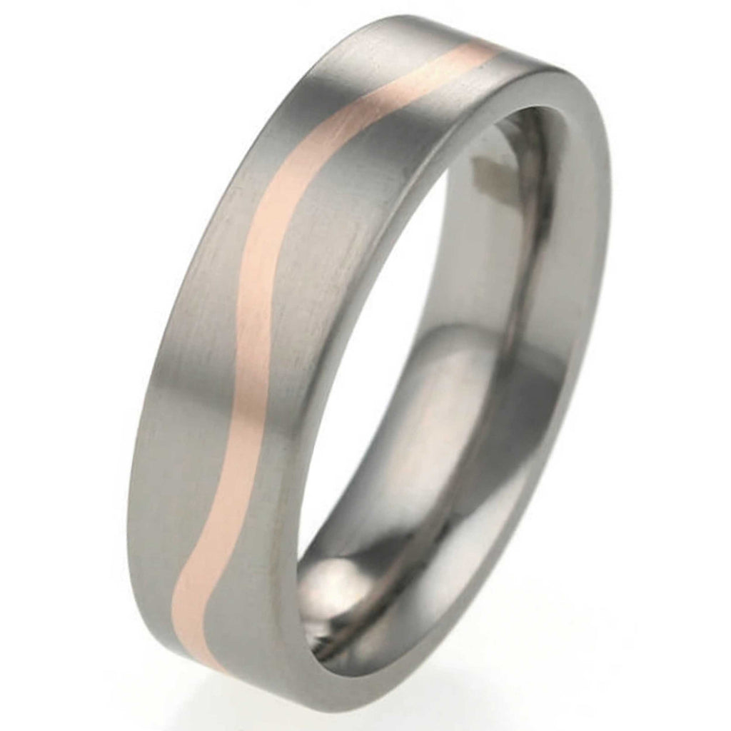 6mm Titanium Ring with Rose Gold Wave Pattern