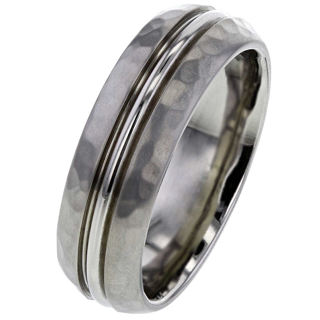 Hammered Titanium Ring with Polished Central Detail 