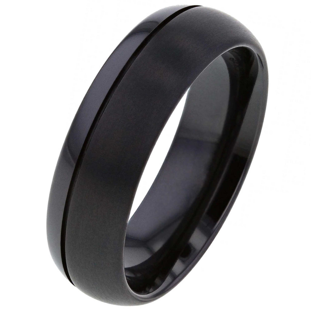 Dome Profile Black Zirconium Ring with Dual Finish 