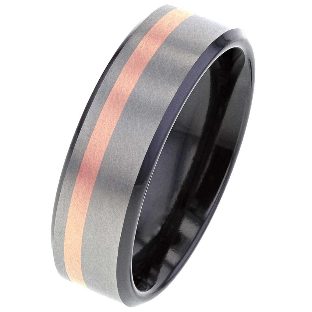 Flat Zirconium Ring with a Rose Gold Inlay