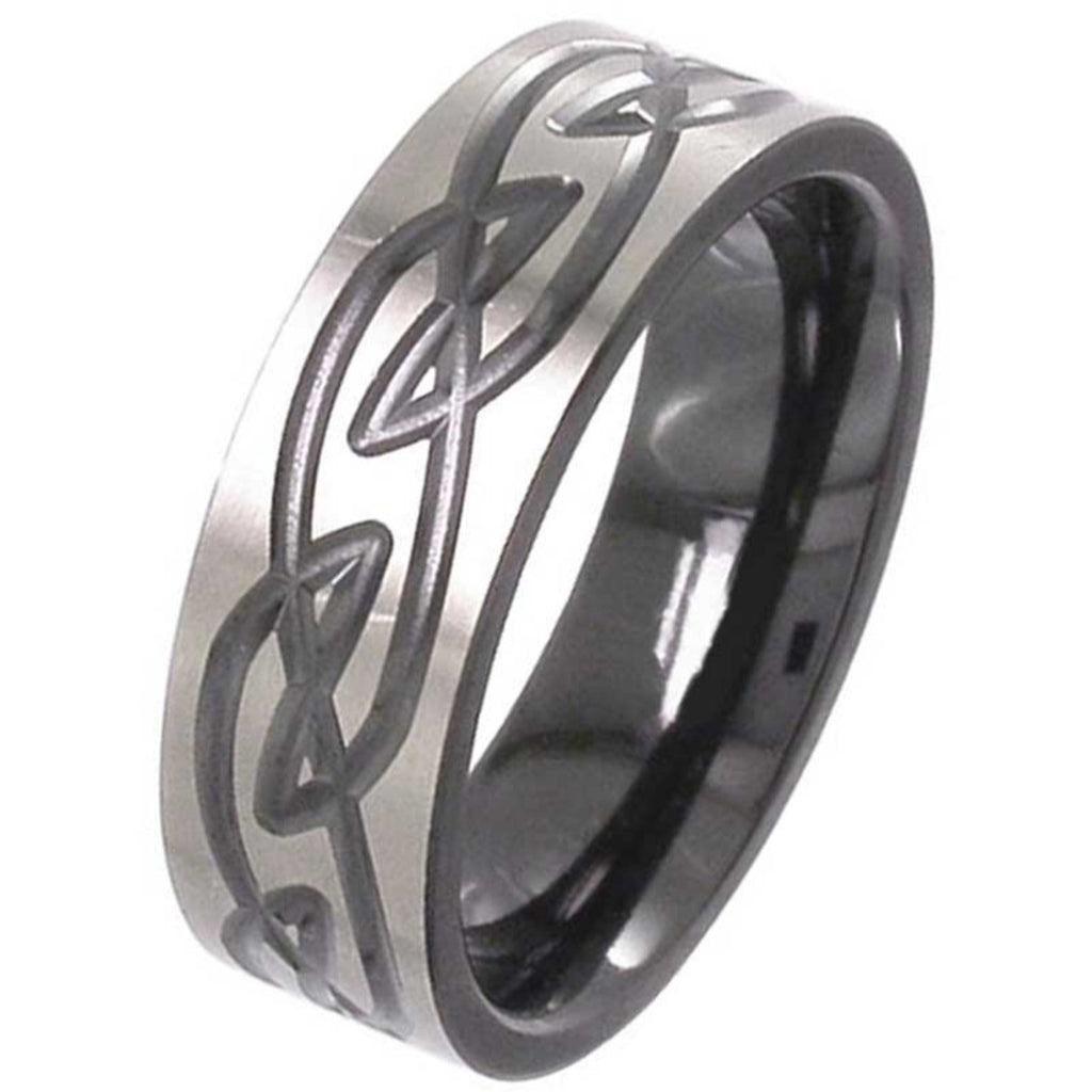 Two Tone Flat Profile Zirconium Celtic Ring 