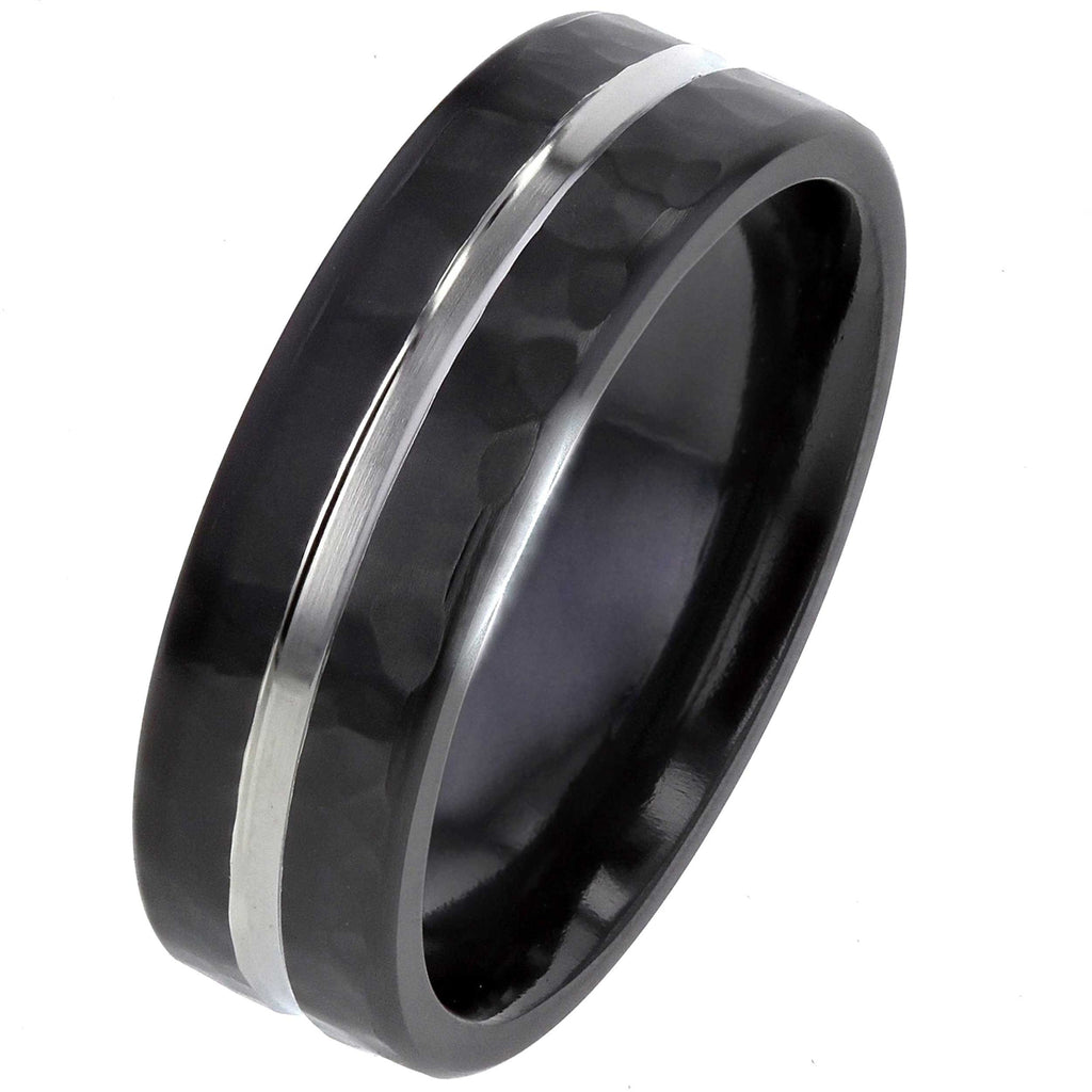 Black Zirconium Ring with Hammered Effect