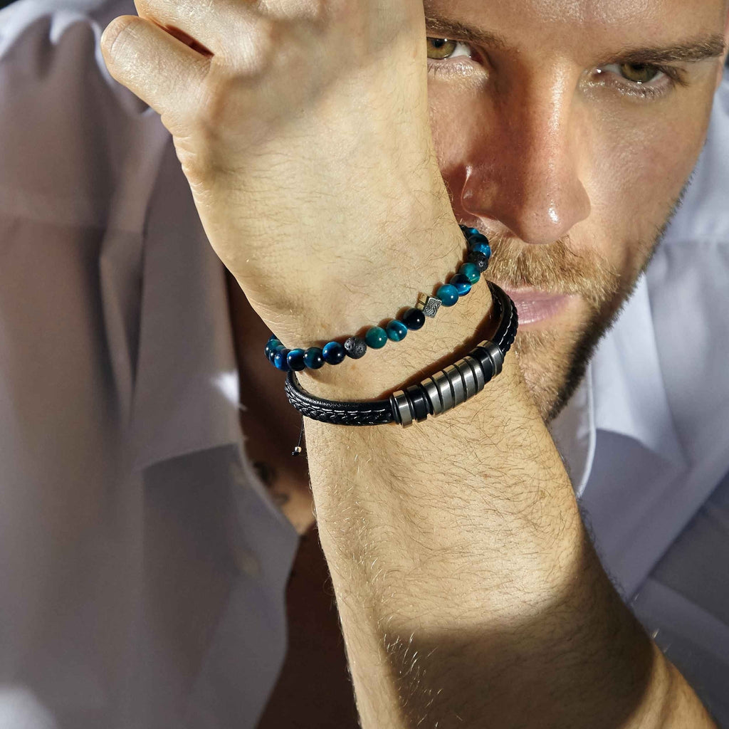 Black Leather Bracelet with Central Contrasting Feature