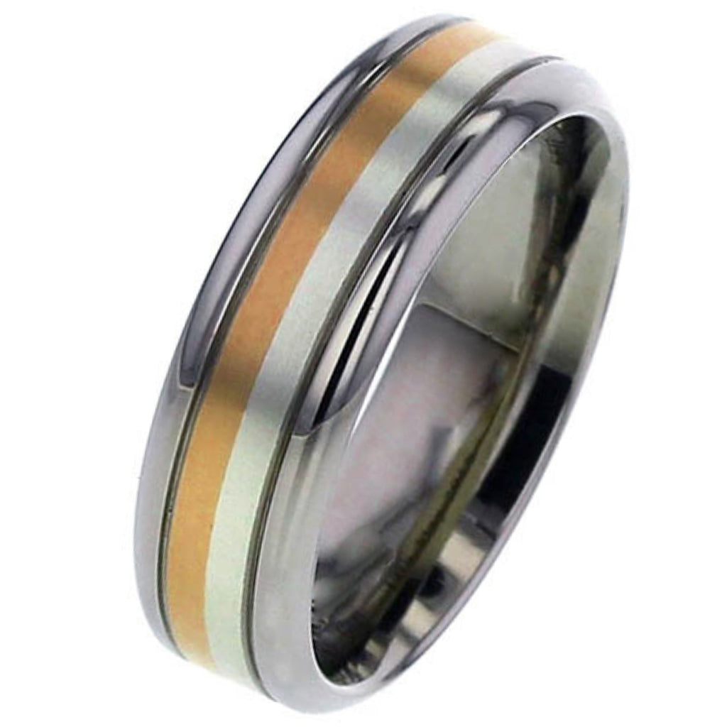 Titanium Wedding Ring with Inlaid White & Rose Gold