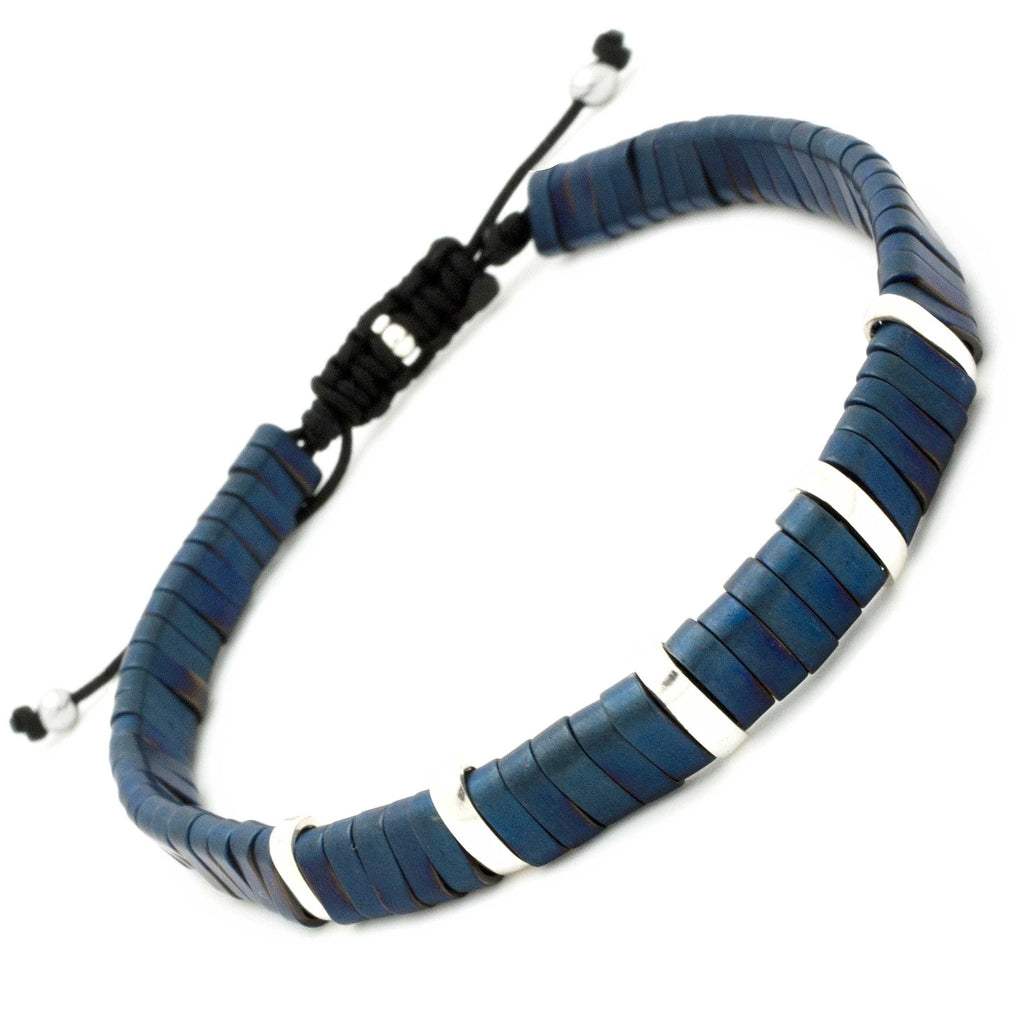 Blue Hematite Adjustable 925 Silver Bracelet