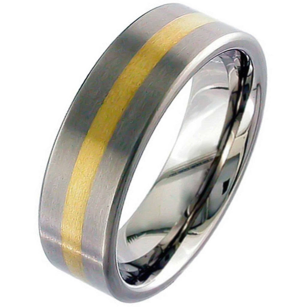 Flat Profile Gold Inlaid Titanium Wedding Ring 