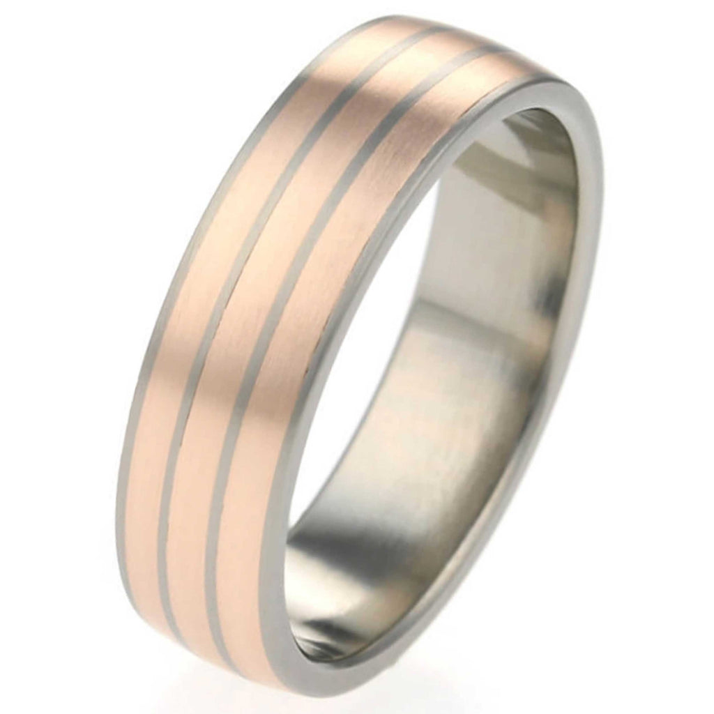 6mm Titanium Ring with Three Rose Gold Inlays