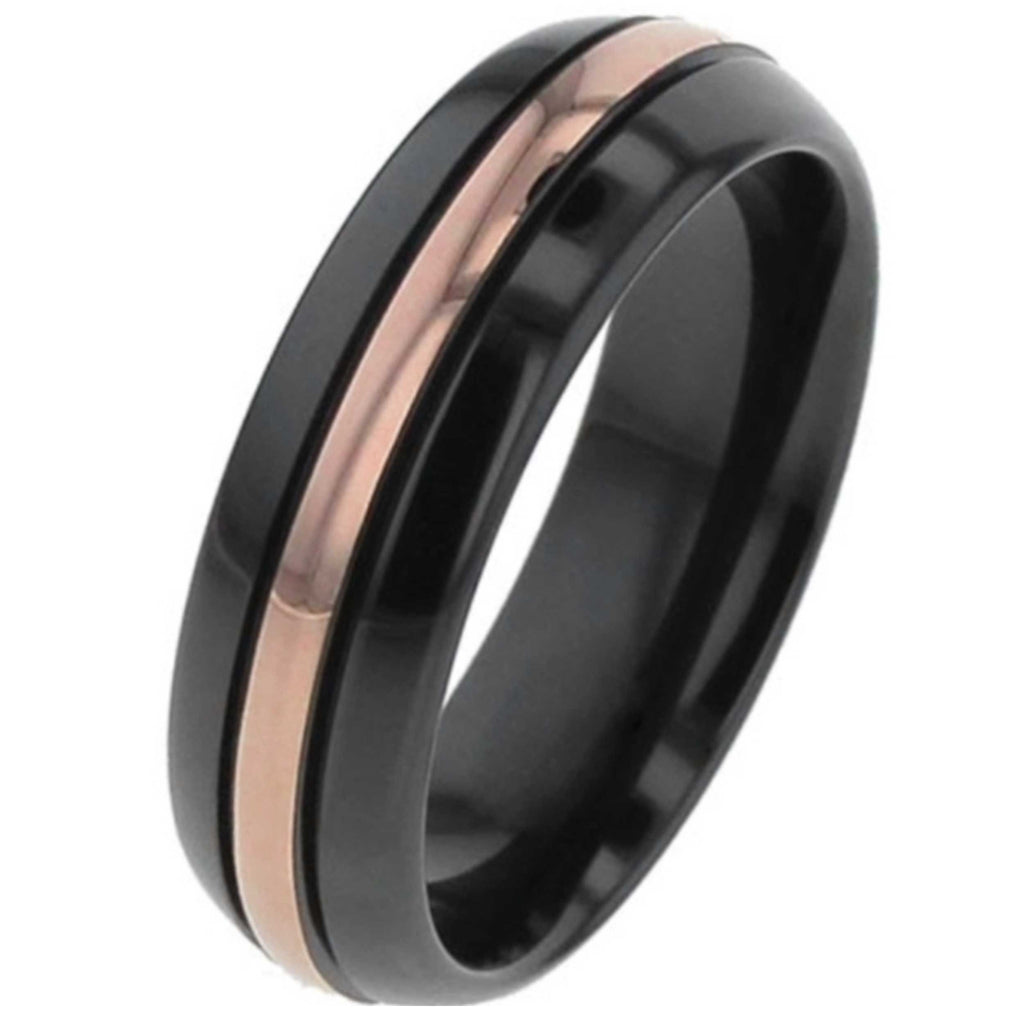 Black Zirconium Ring with Rose Gold Inlay