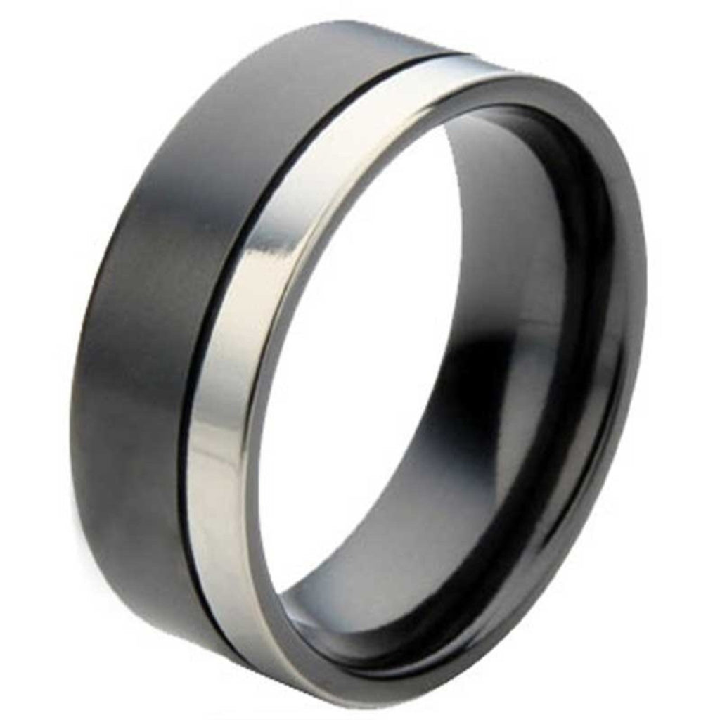 Flat Profile Two Tone Zirconium Ring 