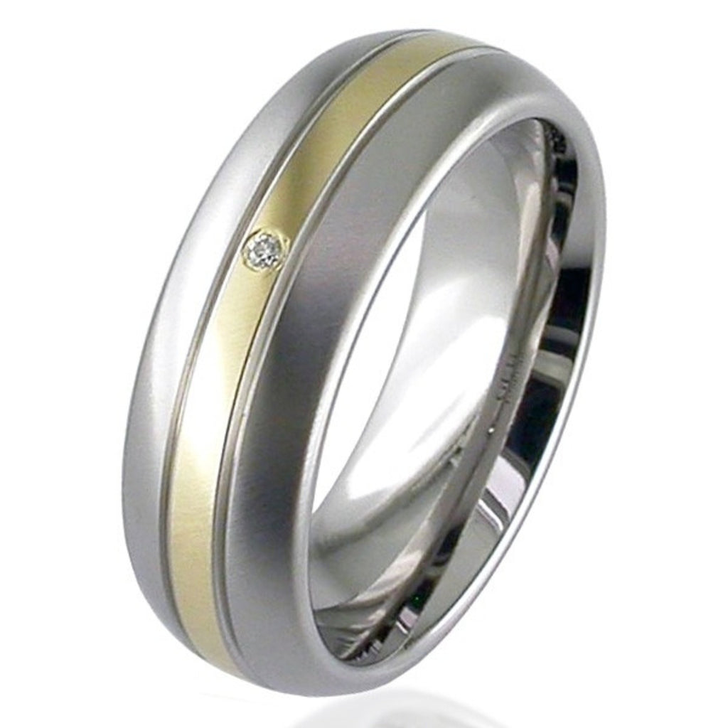 Dome Profile Gold Inlaid Titanium Wedding Ring 