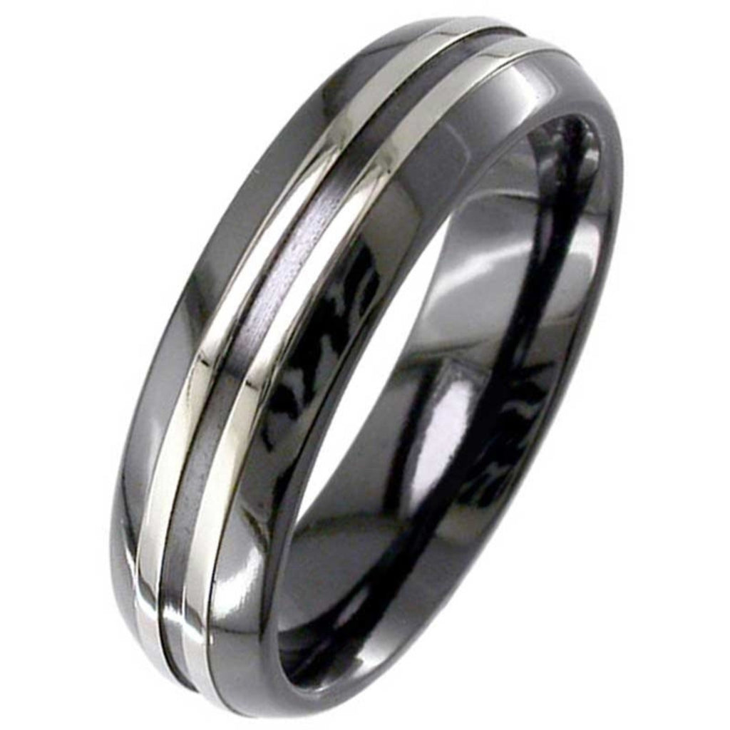 Two Tone Dome Profile Zirconium Ring