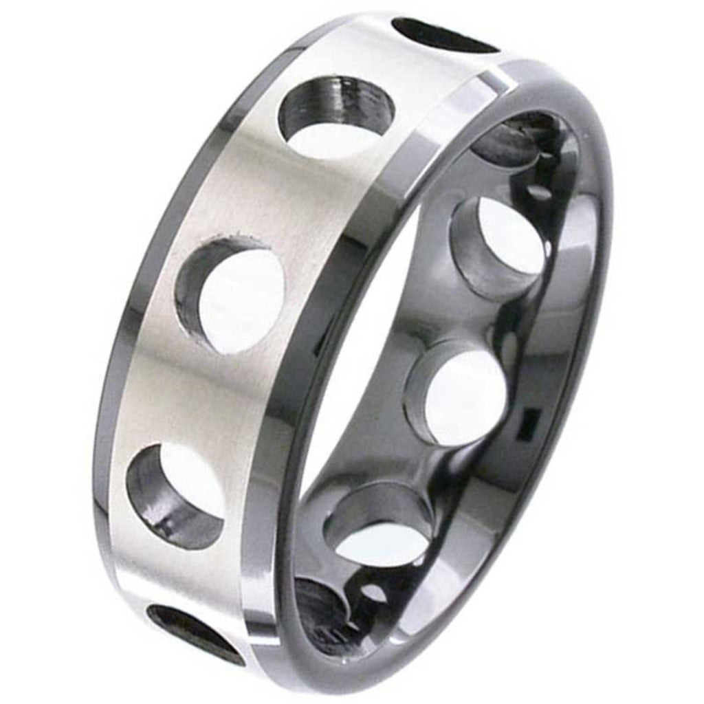 Two Tone Zirconium Ring with Cut Out Detailing 