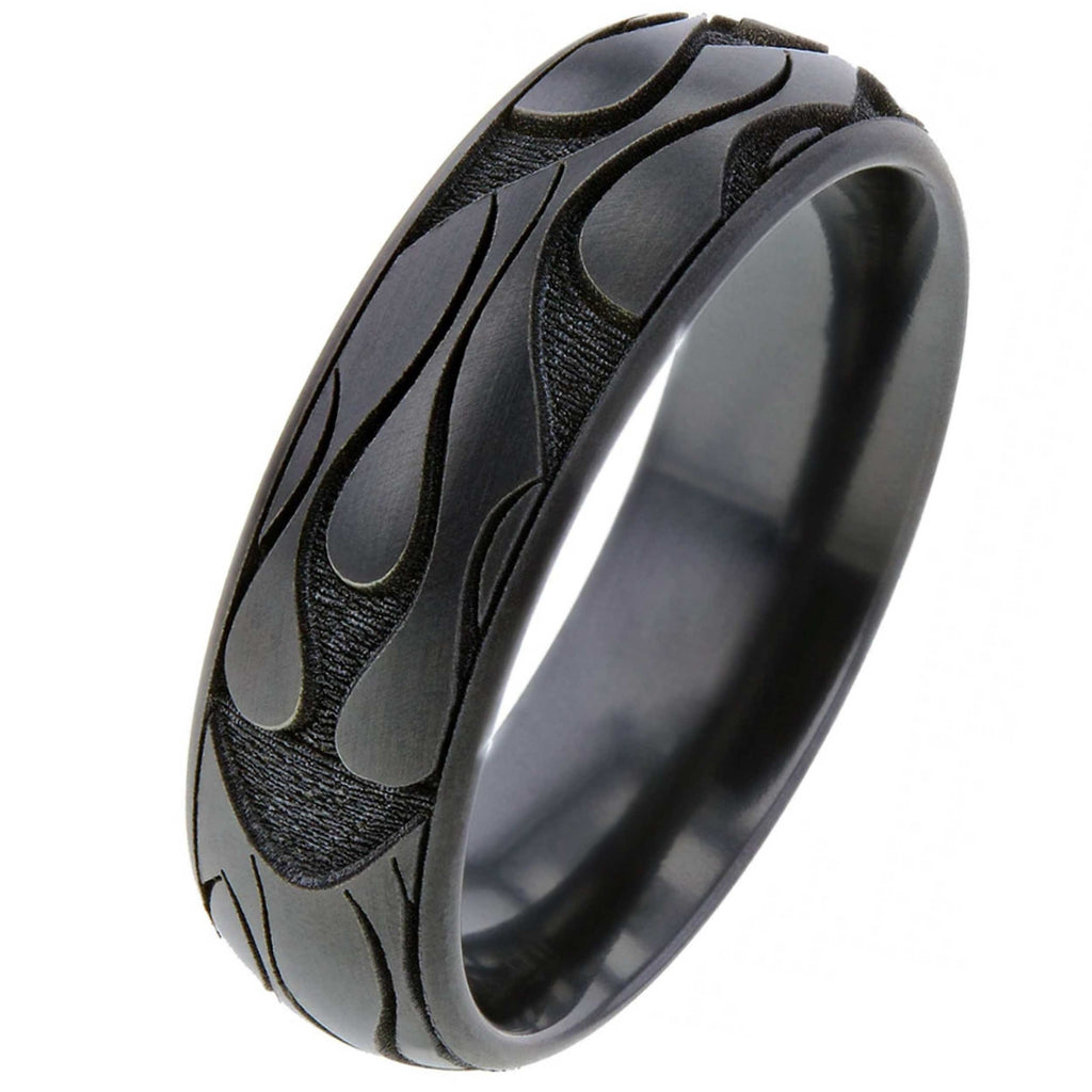 Black Zirconium Ring with Flames