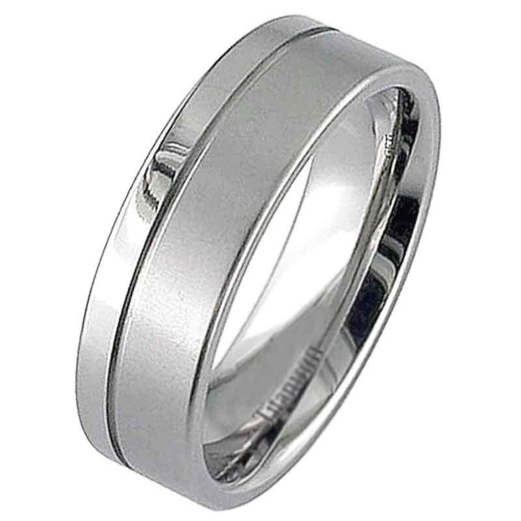Flat Profile Two Tone Titanium Ring with off Centre Groove