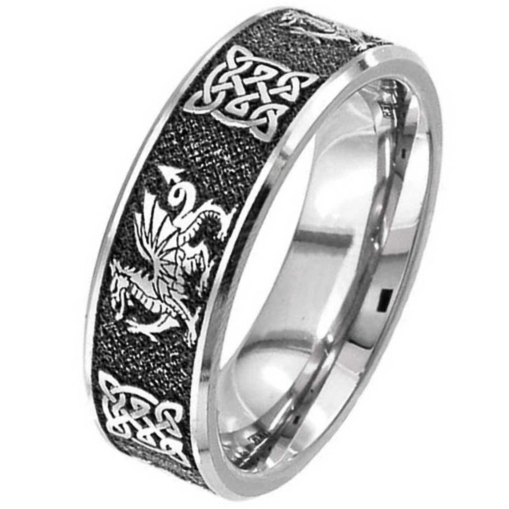 Welsh Dragon Celtic Titanium Wedding Ring