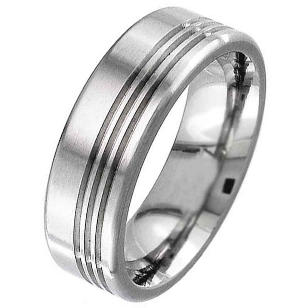 Flat Profile Titanium Ring with Three off Centre Grooves