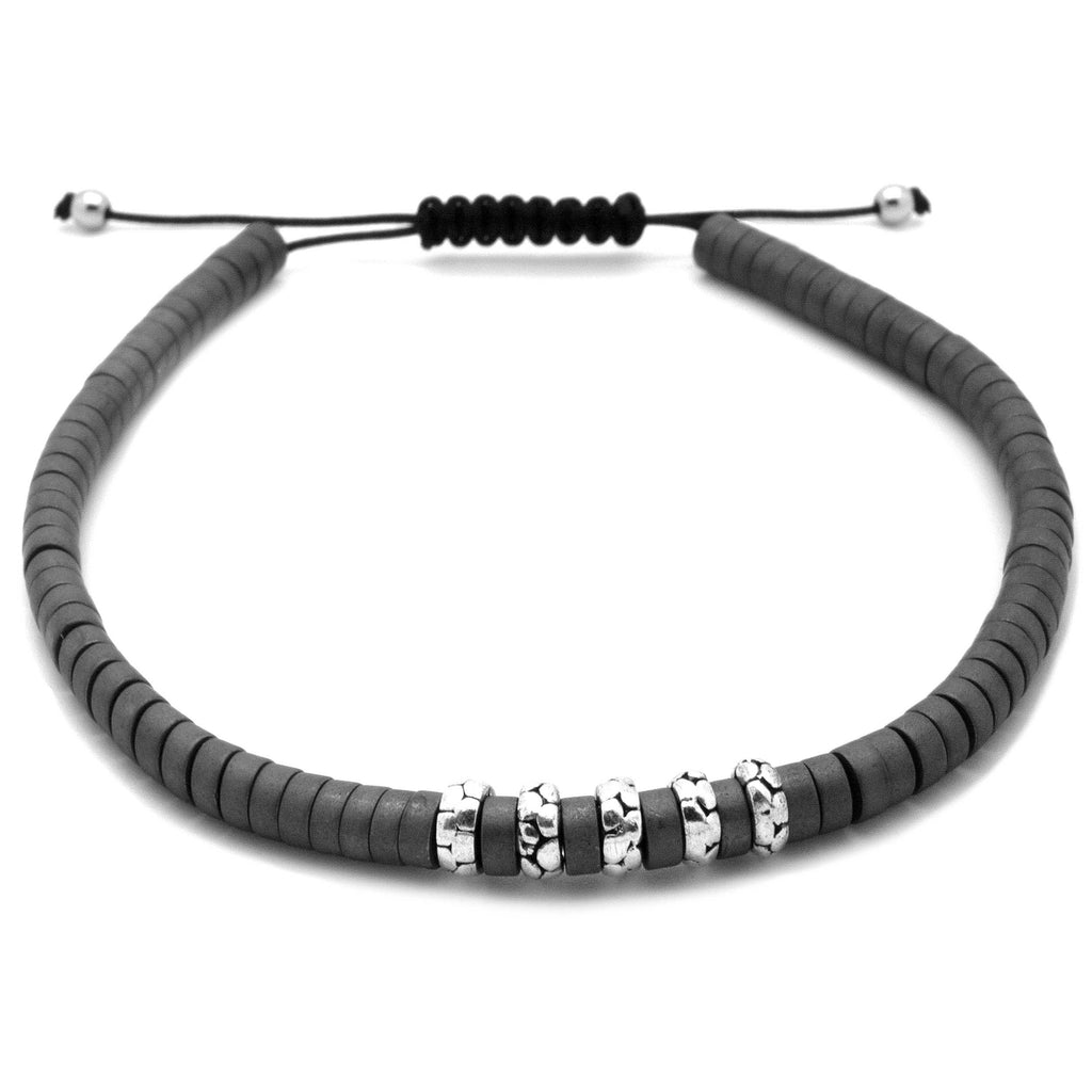Hematite & 925 Silver Beaded Bracelet