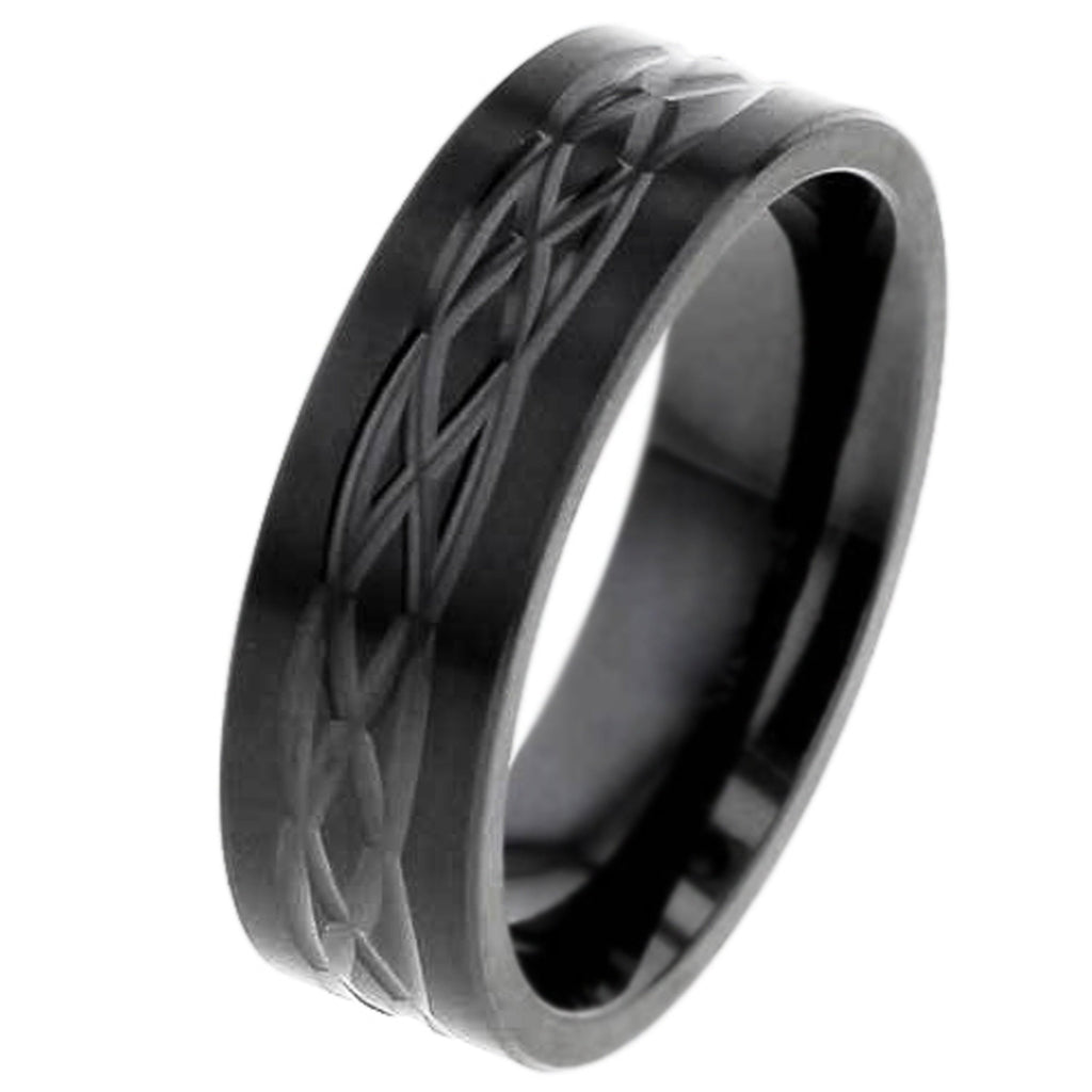 Flat Profile Zirconium Ring with Celtic Pattern