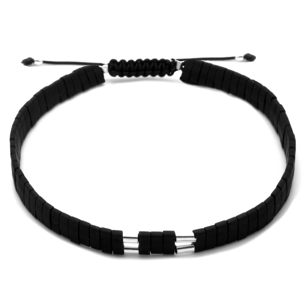 Black Miyuki Bead & Silver Bracelet