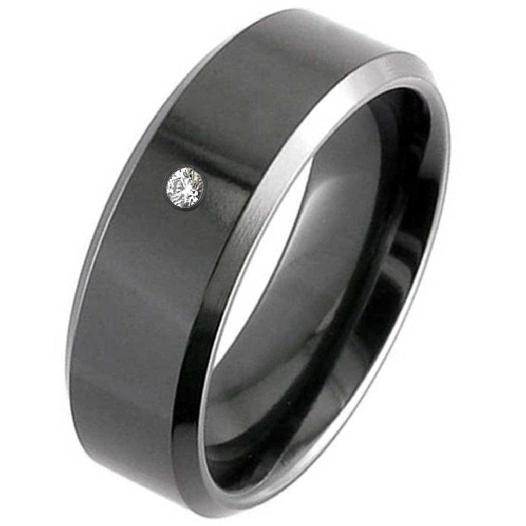 Flat Black Zirconium Wedding Ring with Brilliant Diamond