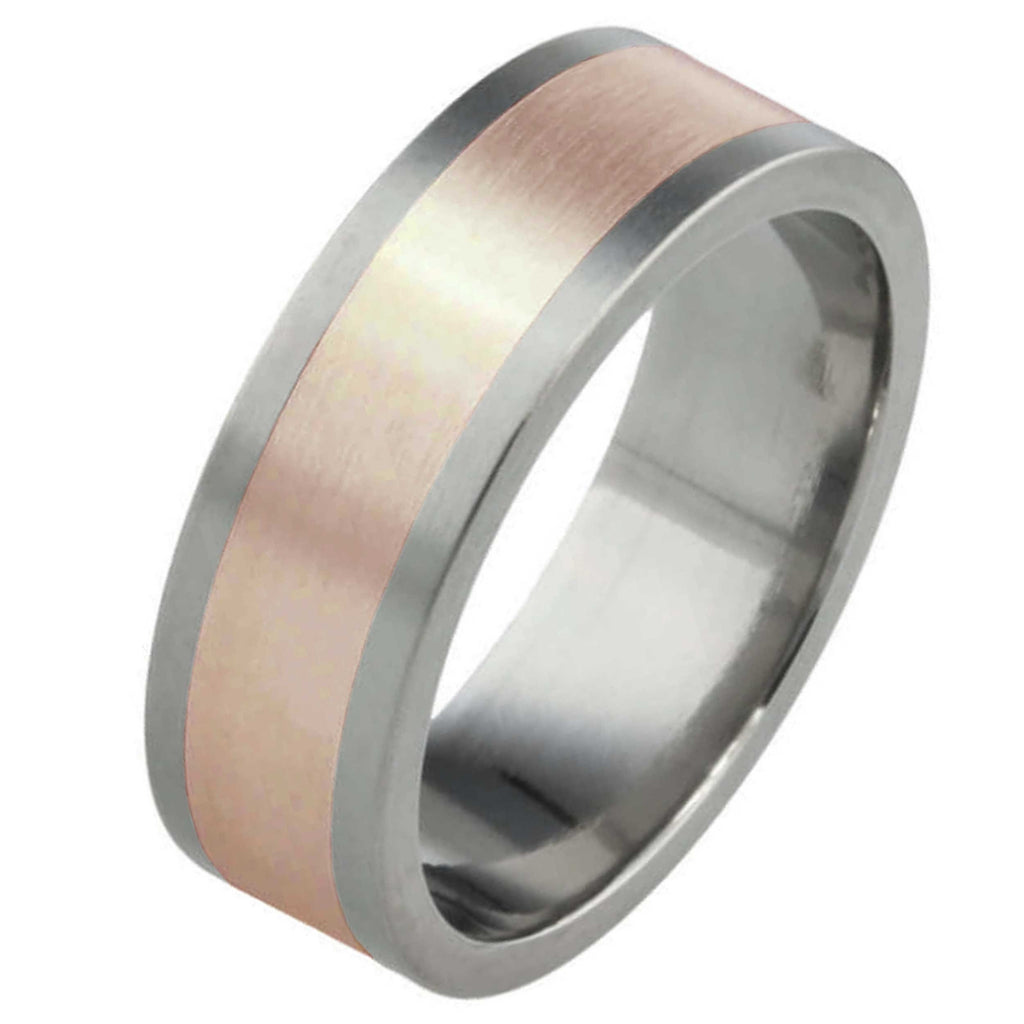 8mm Titanium Ring with Wide Rose gold Inlay