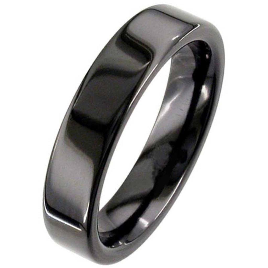 Flat Profile Black Polished Zirconium Ring