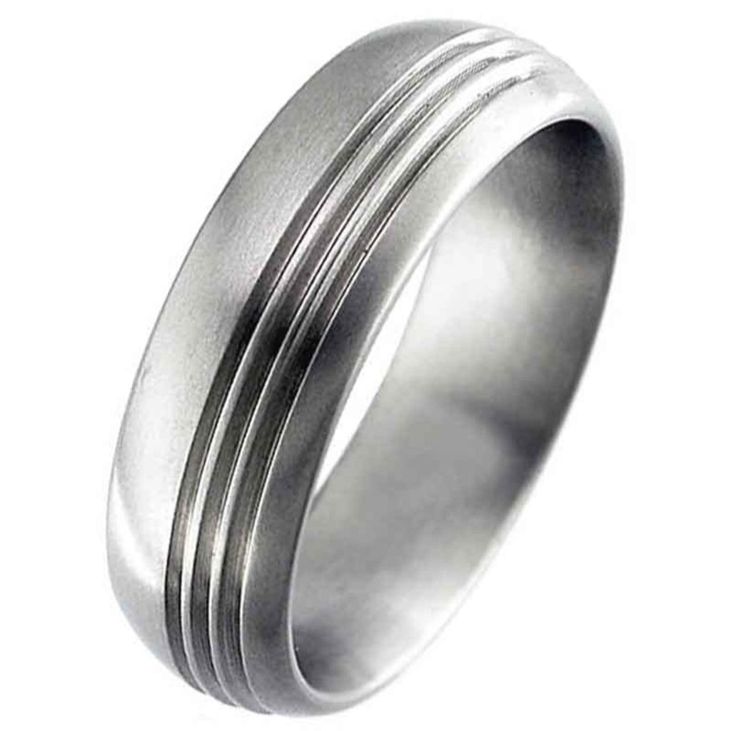 Satin Dome Profile Titanium Ring with three off centre grooves.