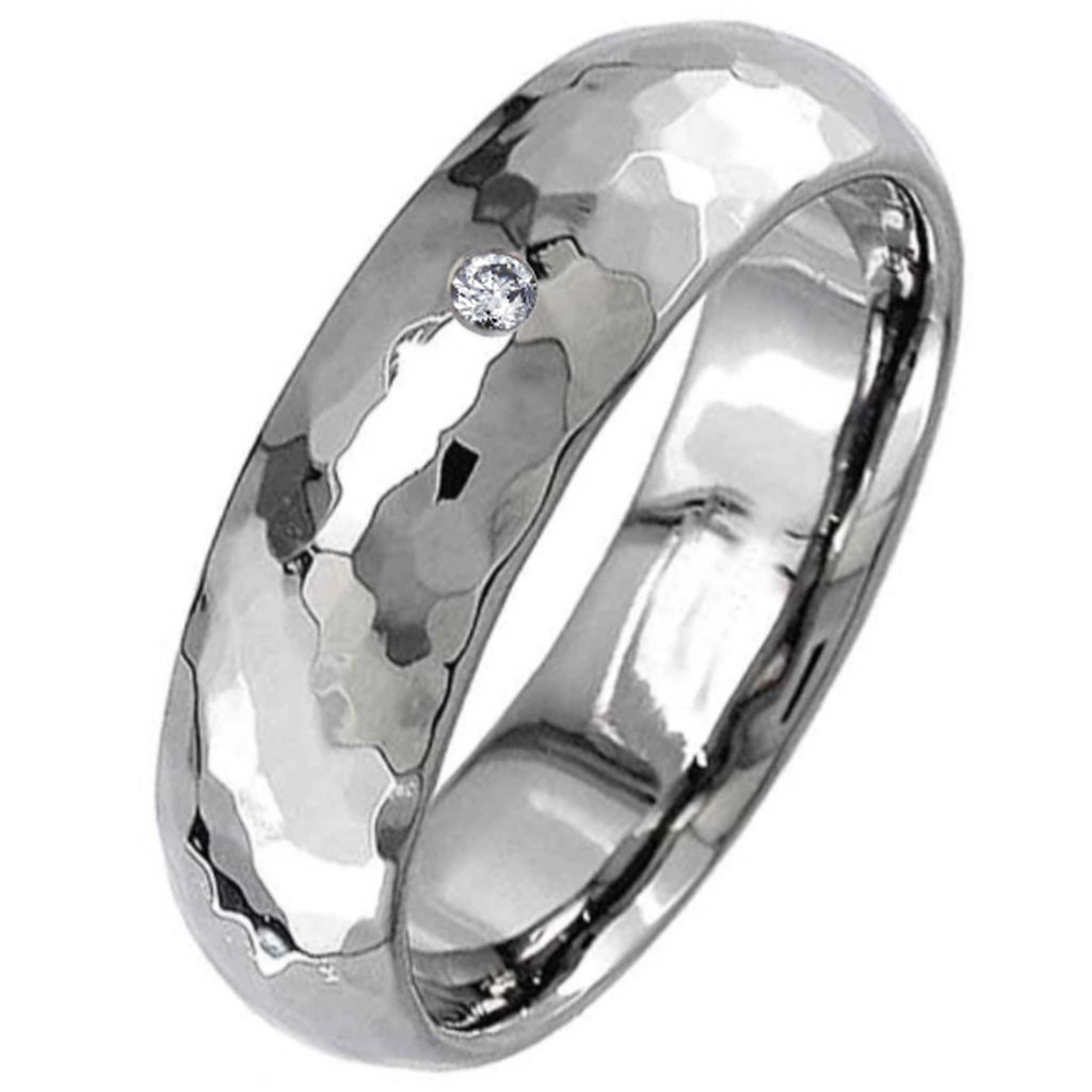Hammered Titanium Diamond Wedding Ring