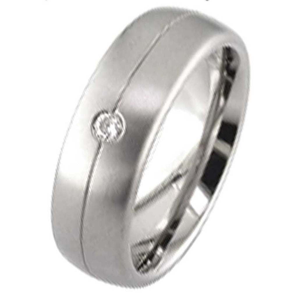 Dome Profile Diamond Titanium Wedding Ring 