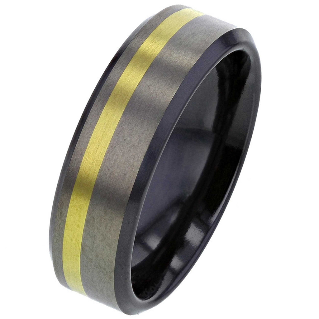Flat Zirconium Ring with Yellow Gold Inlay