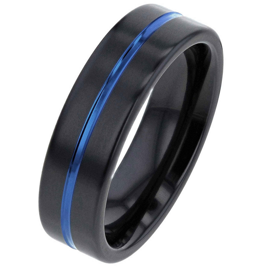 Black Zirconium Ring with Blue Anodised Stripe 