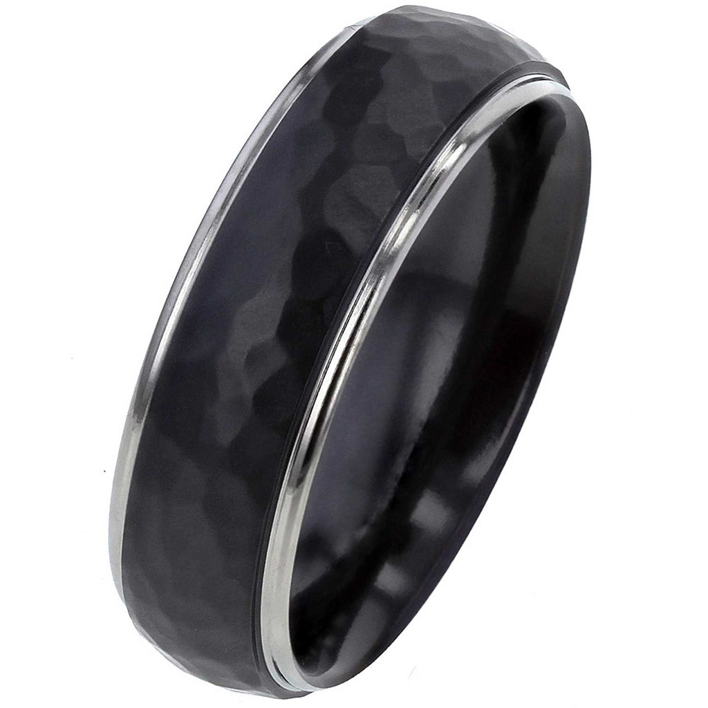 Two-tone Zirconium Wedding ring with Hammered Finish
