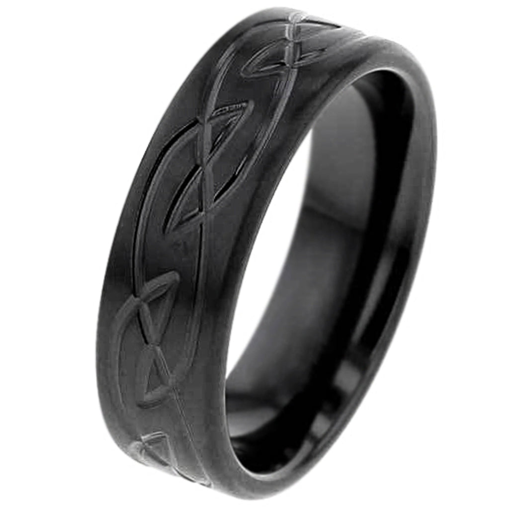 Flat Profile Zirconium Ring with Celtic Knot Pattern