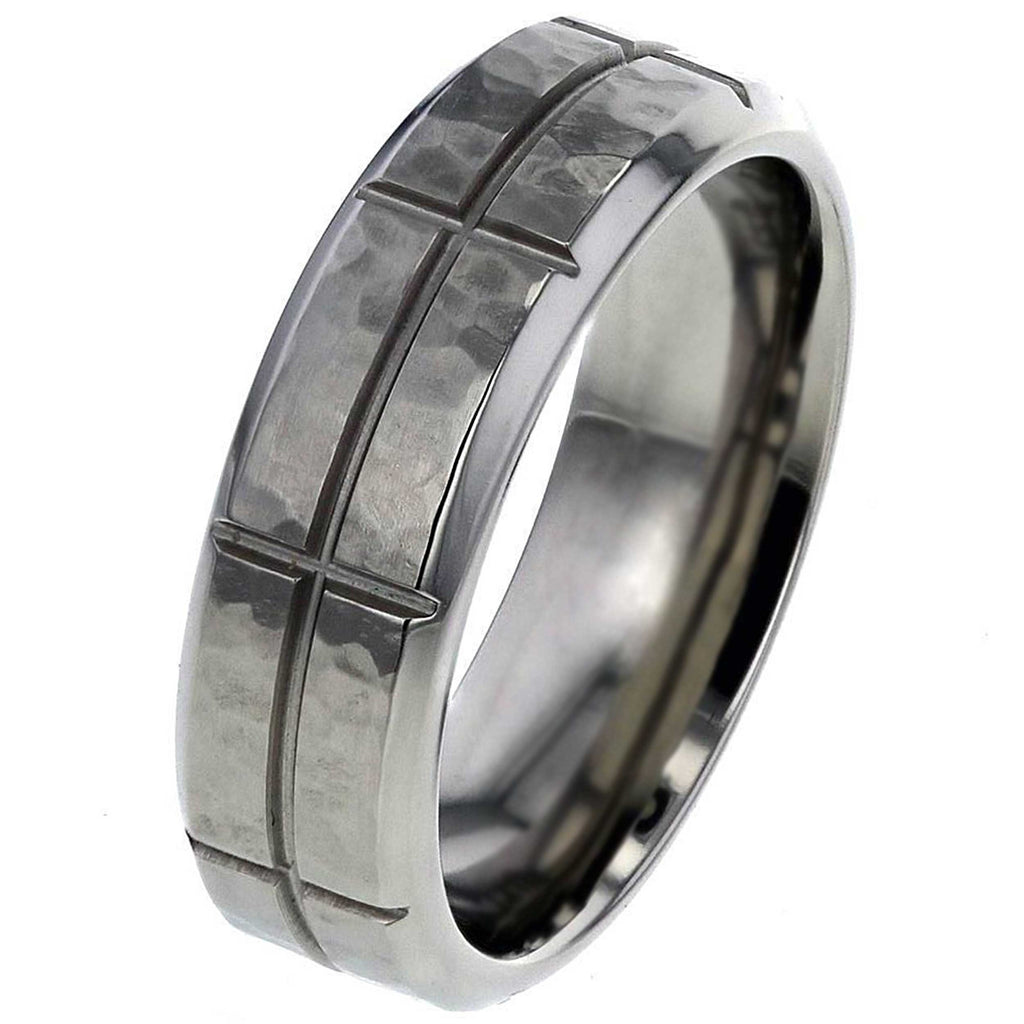 Hammered Titanium Ring with Grooves