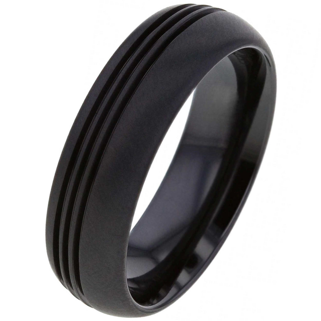 Triple Groove Black Zirconium Ring