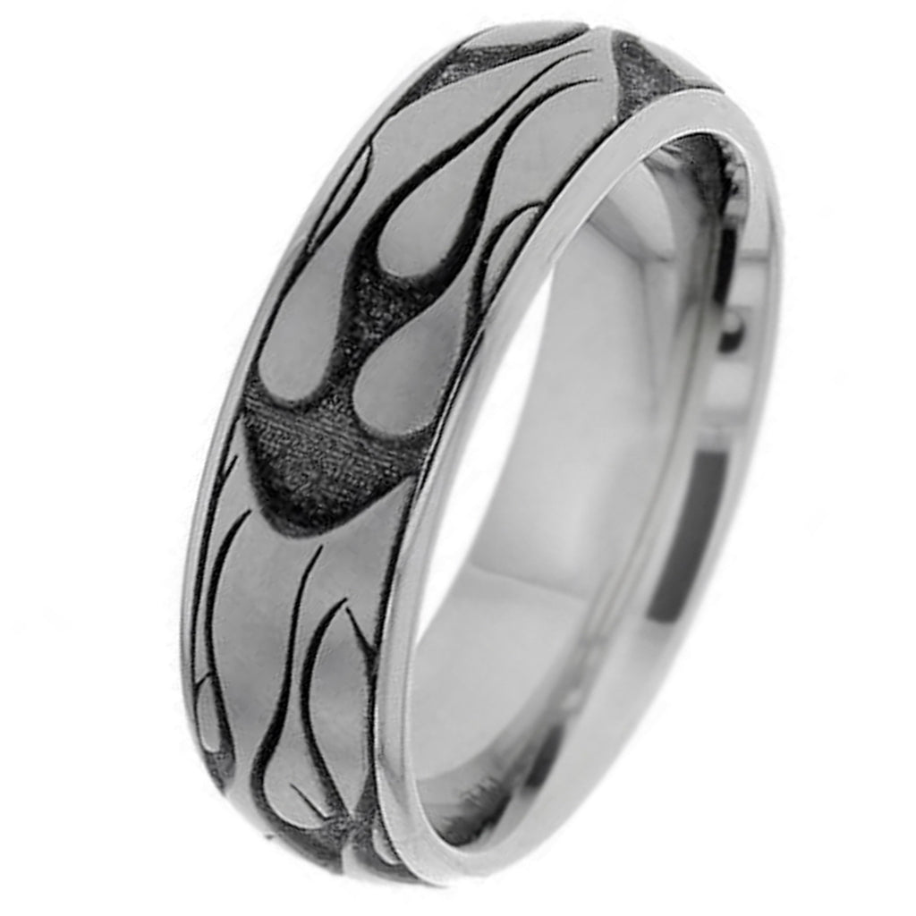 Patterned Flamed Titanium Ring 