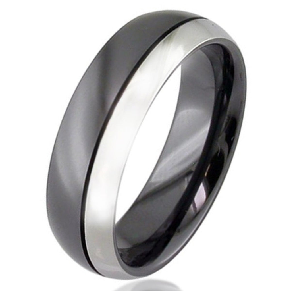 Dome Profile Two Tone Zirconium Wedding Ring 