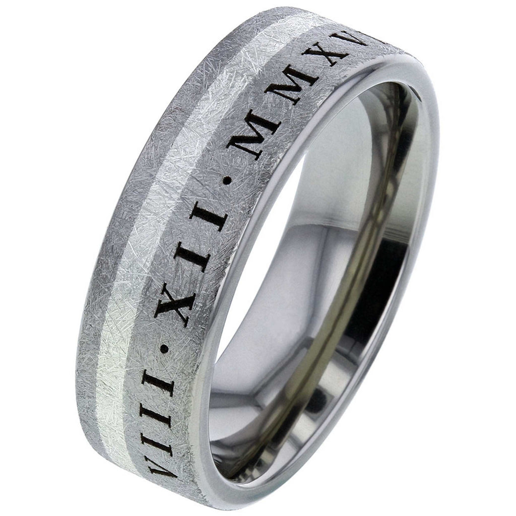 Titanium and White Gold Wedding Ring with Customised Engraving Date