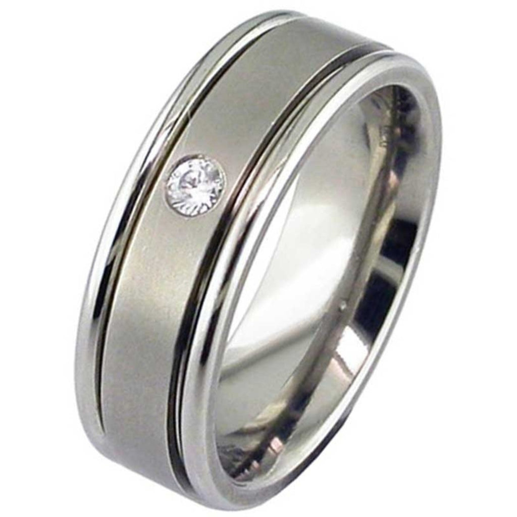 Two Tone Flat Profile Diamond Titanium Wedding Ring