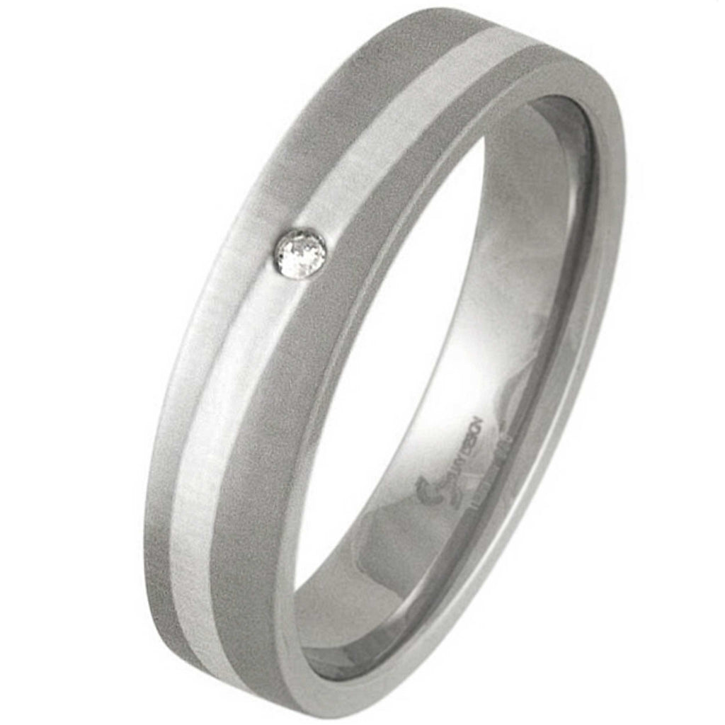 Swell Brushed Titanium & Silver Diamond Ring