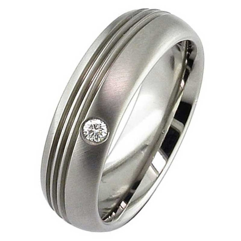 Dome Profile Brilliant Cut Diamond Set Titanium Wedding Ring 