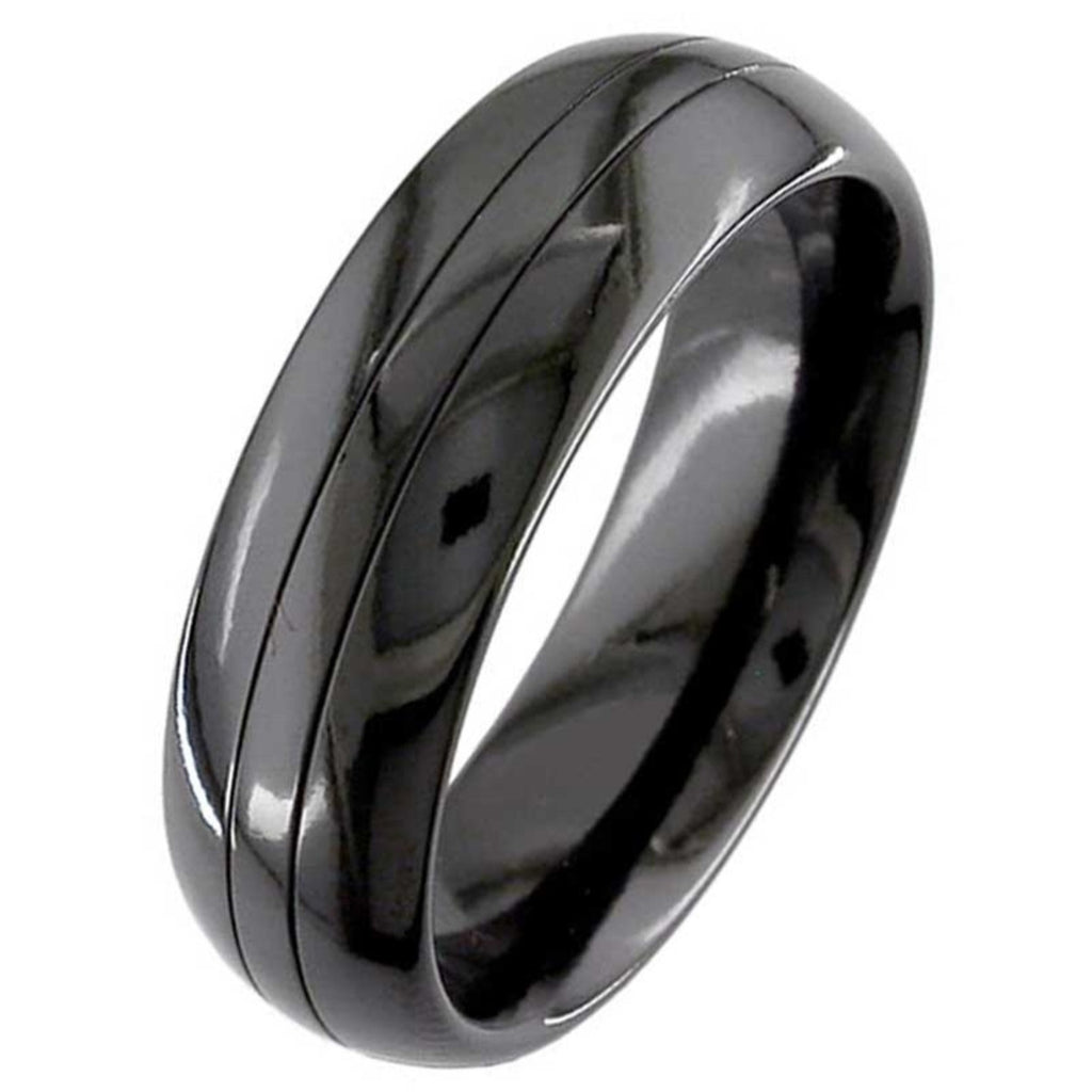 Dome Profile Twin Grooved Zirconium Wedding Ring 