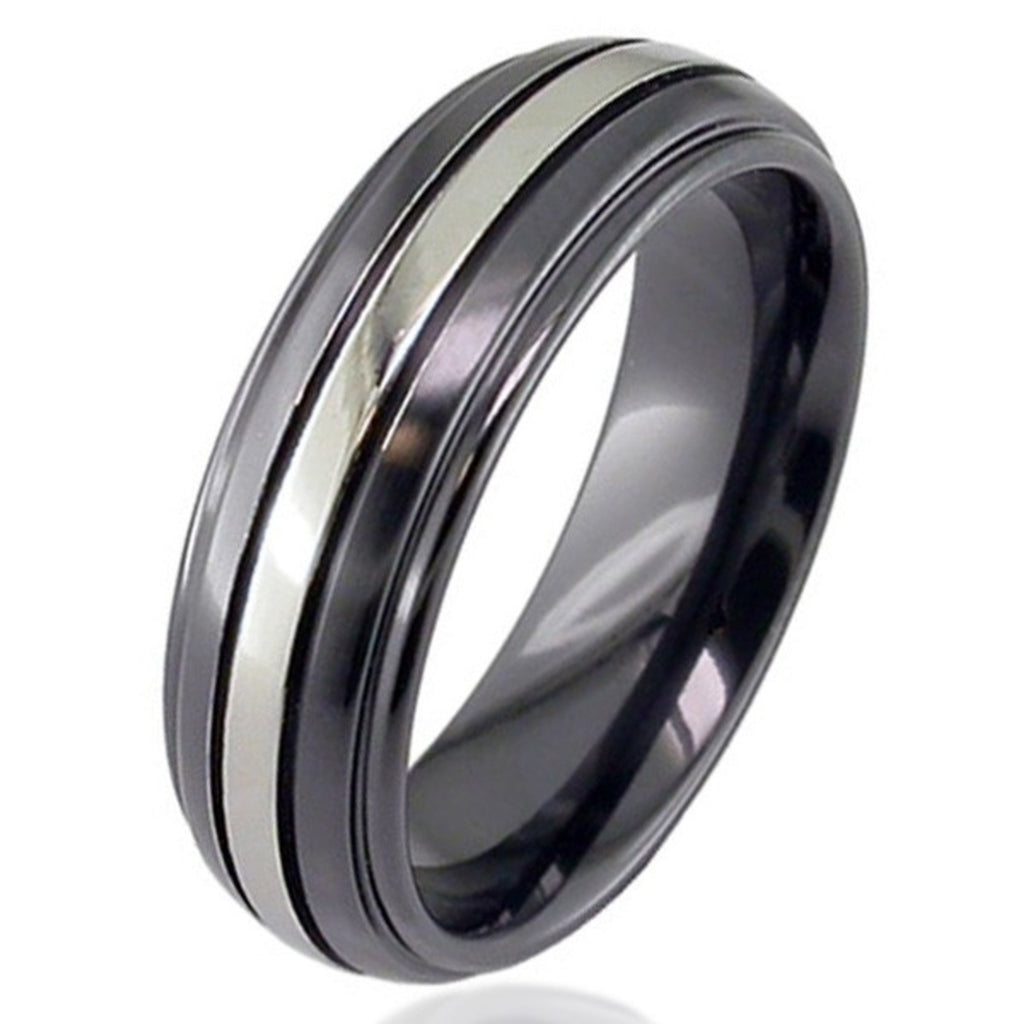 Dome Profile Two Tone Zirconium Wedding Ring