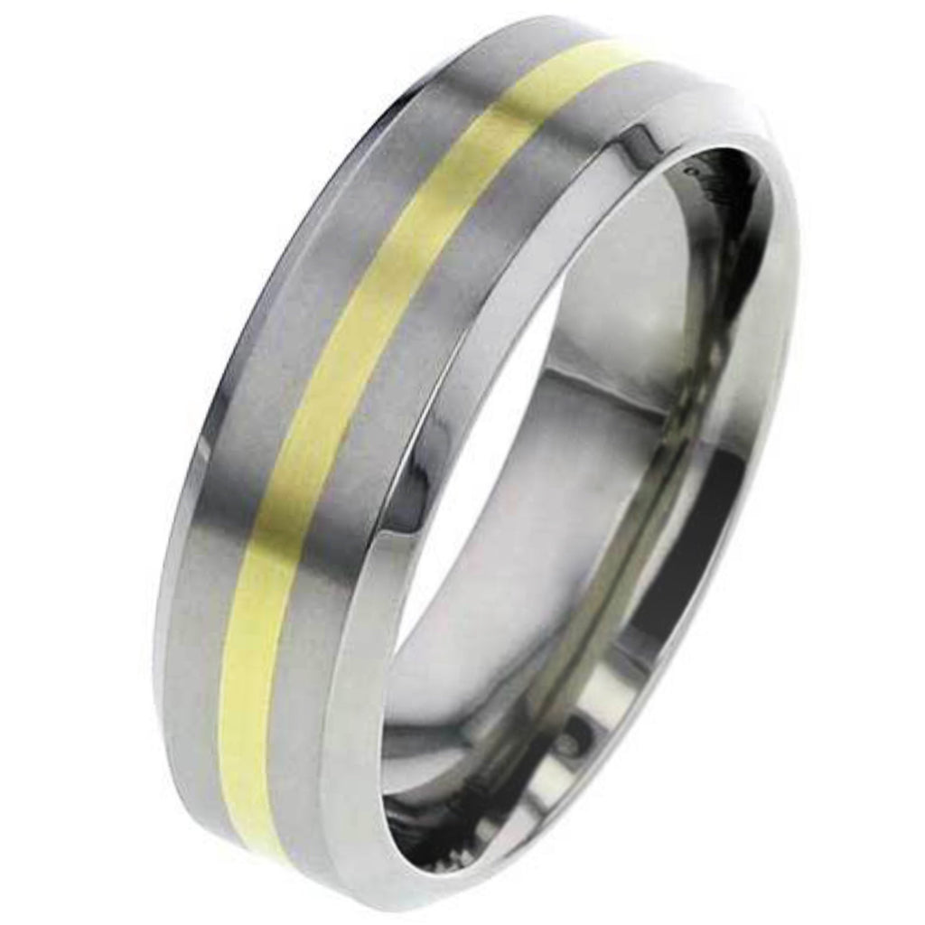 Flat Titanium Wedding Ring with Gold Inlay