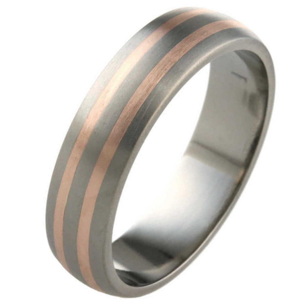 6mm Dome Profile Titanium ring with Rose Gold Inlays